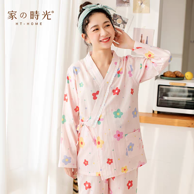断码清仓捡漏月子服纯棉双层纱布日式和风碎花薄款产后哺乳睡衣女