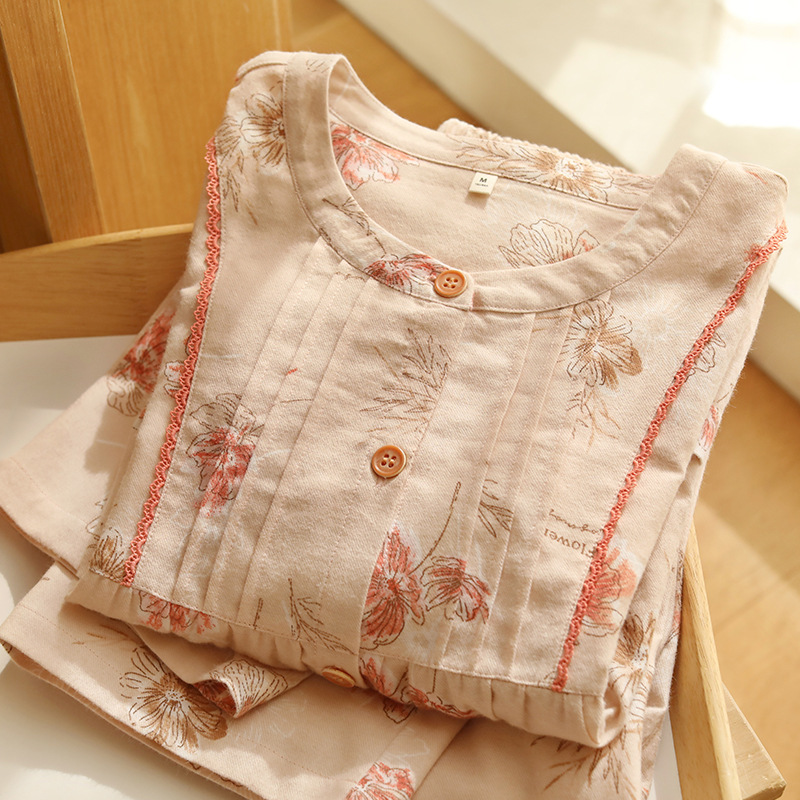 睡衣女纯棉磨毛高级感花朵全棉