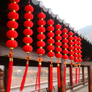植绒小灯笼串挂饰连串大红灯笼元旦春节新年装饰品结婚庆场景布置