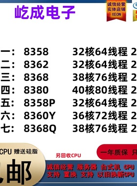 Intel 至强三代 铂金8358 8362 8368 8380 8358P 8360Y 8368Q CPU