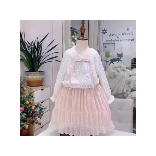 女童24春款蛋糕纱裙半身公主裙亮片痱子长袖上衣盘扣国风两件套装