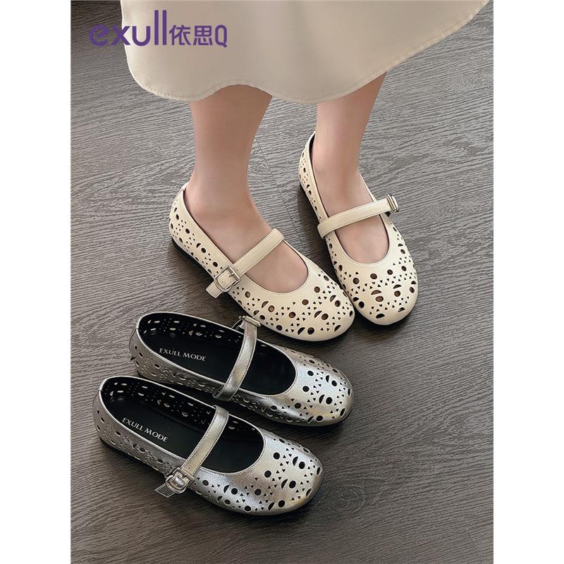 依思Q玛丽珍鞋女2025夏季新款镂空透气芭蕾风法式平底小单鞋女鞋