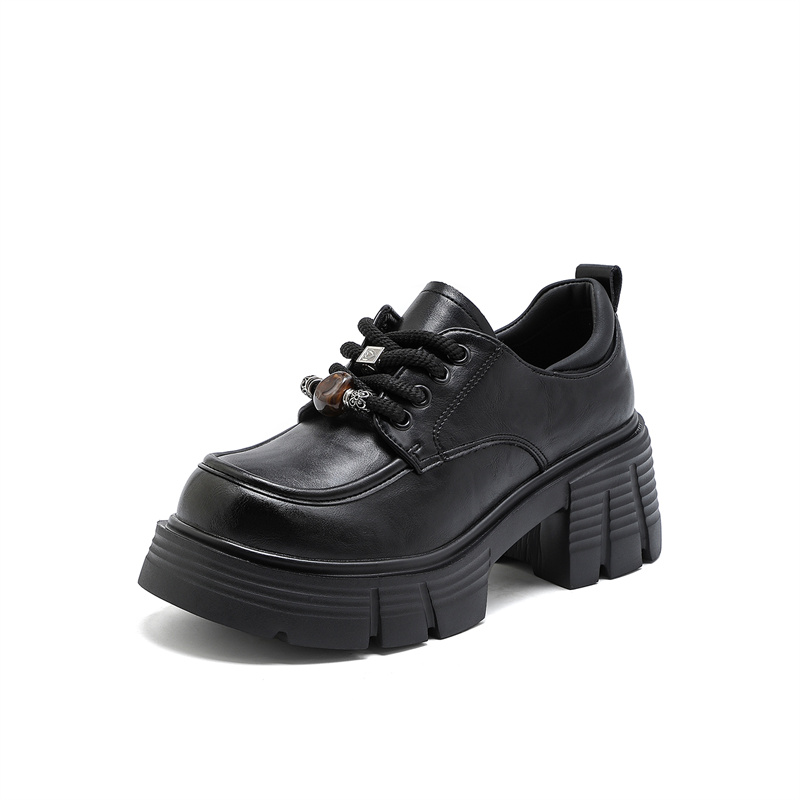 依思q黑色单鞋英伦风乐福鞋