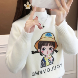 2026年冬季加厚半高领学生长袖套头柔软毛衣甜美卡通学院风少女装