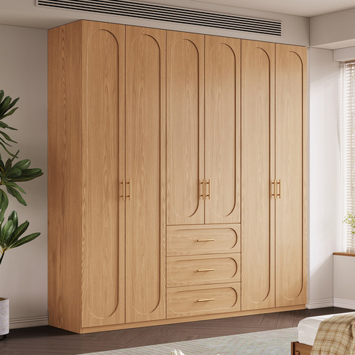 广东佛山工厂定制全实木衣柜原木风骨线条家用主卧室橡木四五六门