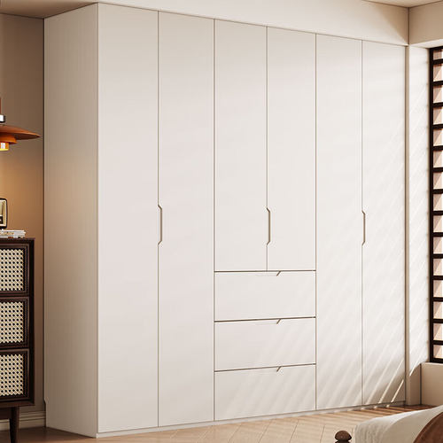 奶油风2025新款四五六门全实木橡木家用卧室衣柜广东佛山原木衣橱