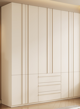 2025新款奶油风白色全实木衣柜原木橡木家用卧室四五六门定制尺寸