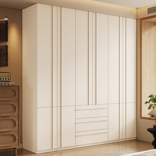 2025新款 奶油风白色全实木衣柜原木橡木家用卧室四五六门定制尺寸