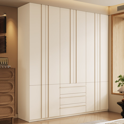 2025新款奶油风白色全实木衣柜原木橡木家用卧室四五六门定制尺寸