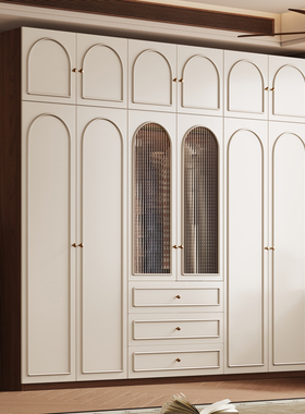 法式奶油风白色定制橡木家用卧室大小户型全实木衣柜衣橱一门到顶