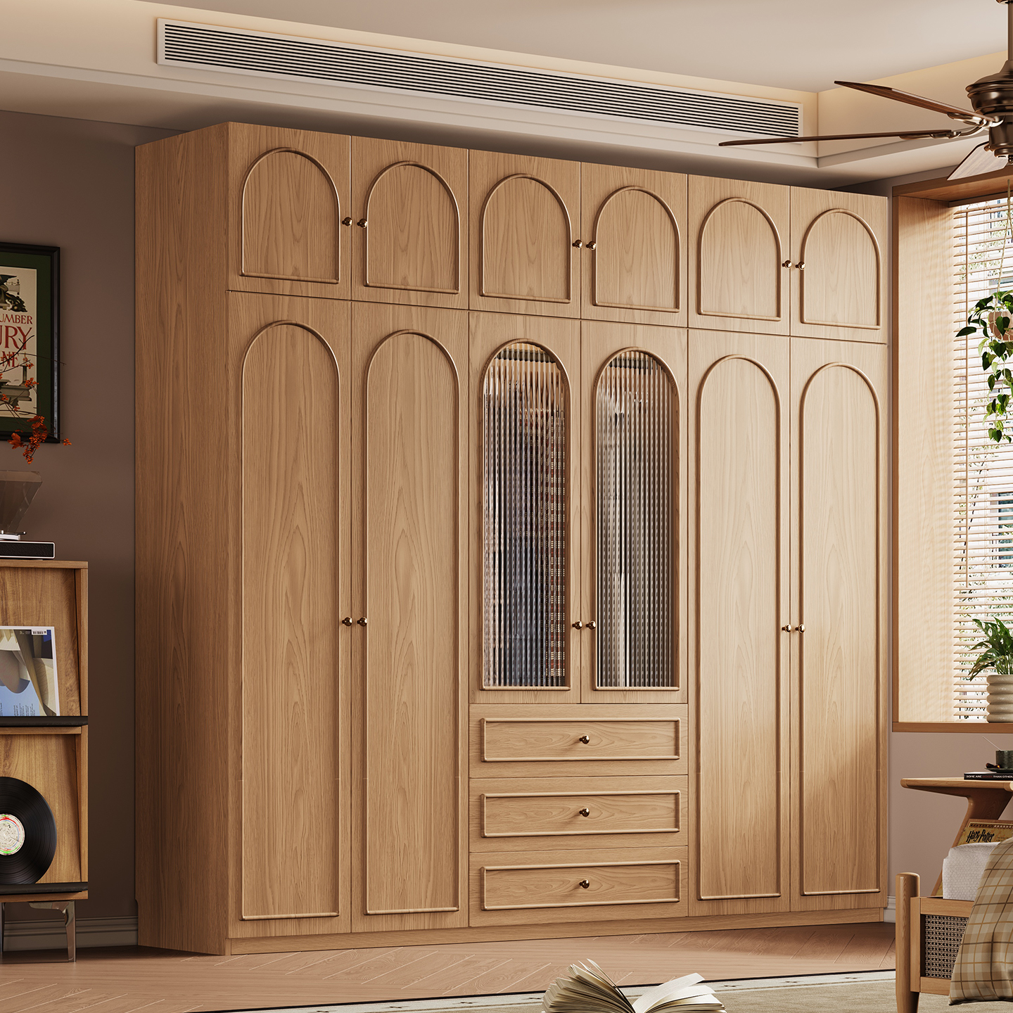 广东2025年新款藤编橡木家用卧室大小户型全实木衣柜衣橱一门到顶