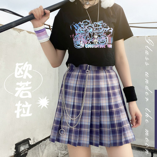 月下琉璃JK制服半裙紫格高腰48cm