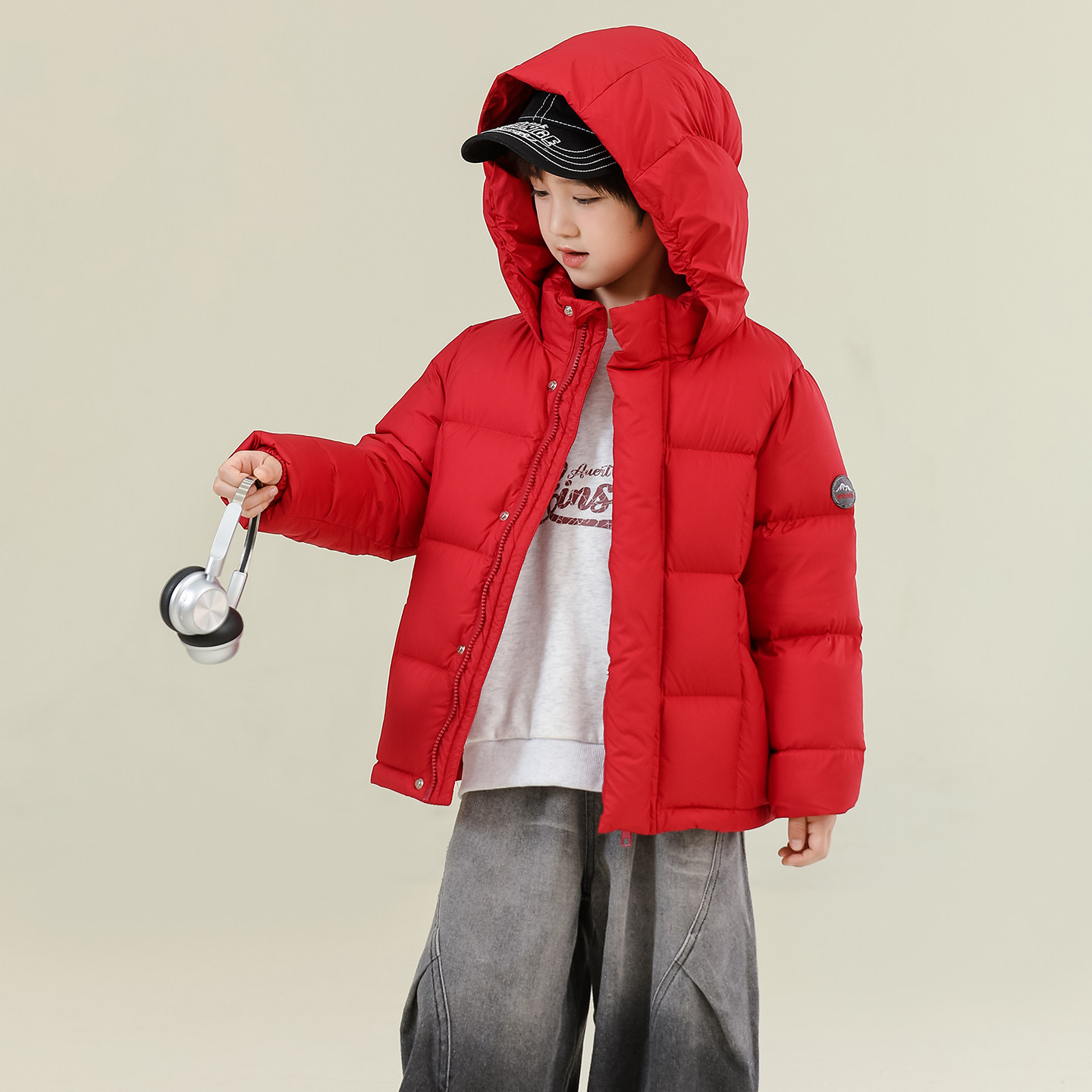 儿童加厚连帽90白鸭绒羽绒服