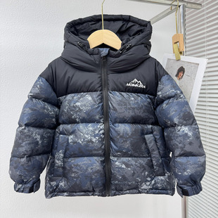 儿童羽绒服中大童男女童迷彩拼接连帽加厚宽松亲子装白鸭绒外套潮