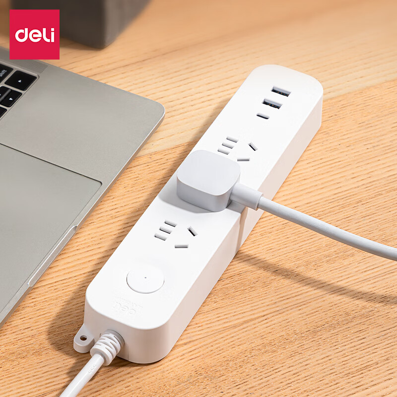 得力智能USB&Type-C插座 插排插线板接线板2USB+1Type-C接口+3孔