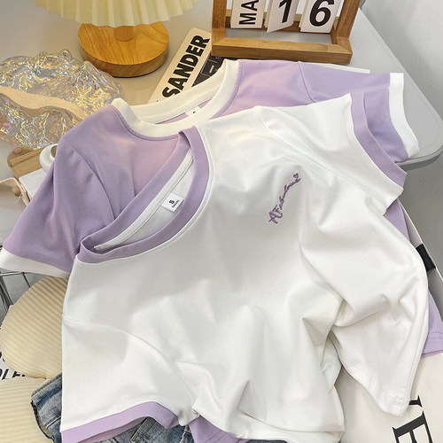 短袖韩版薄款绣花精梳棉女