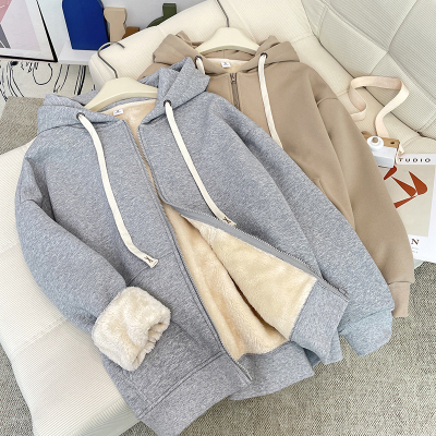 加厚宽松仿羊羔绒通勤纯色外套