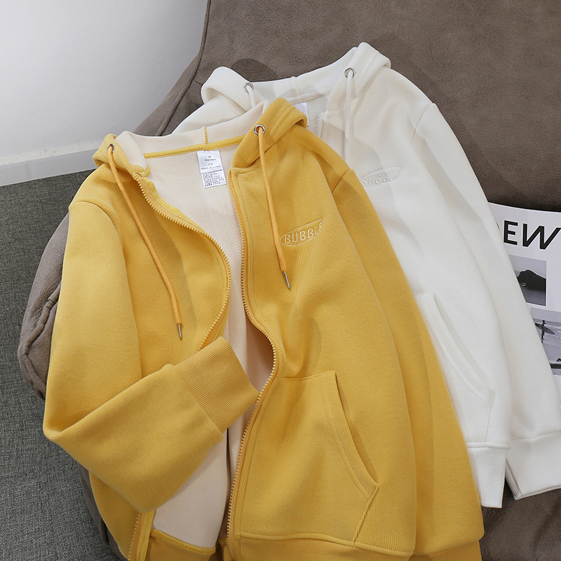 bf加绒加厚新款宽松拉链开衫卫衣