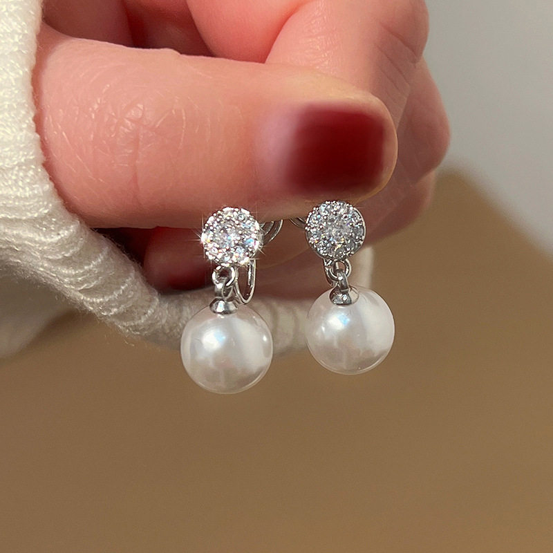 银针超闪锆石珍珠圆形吊坠耳环复古时尚优雅耳钉轻奢高级感耳饰女