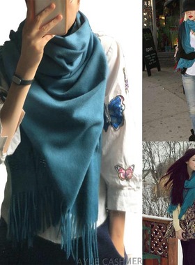 2025年大美孔雀蓝 秋冬加厚羊毛羊绒披肩围巾女士特价