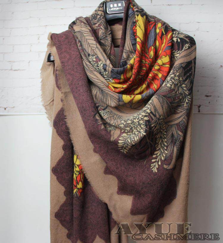 2022超美n多套色 意大利风水煮羊毛围巾披肩超大印花磨毛