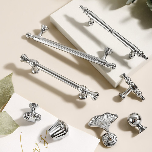 法式银色衣柜门拉手轻法式锌合金把手中古风餐边柜实木柜定制五金