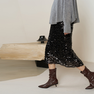 时尚 BELLYWEAR孕妇装 摩登松紧亮片修身 新款 开叉中长裙 半身裙秋季