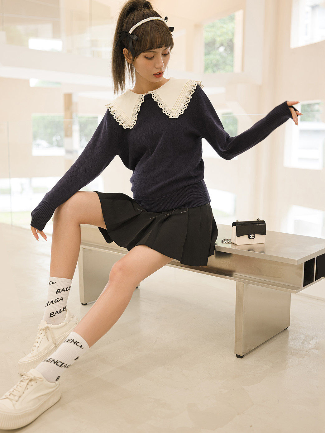 BELLYWEAR 출산 탑 가을 세련된 느슨한 분리형 대형 옷깃 달콤한 연령 감소 출산 스웨터