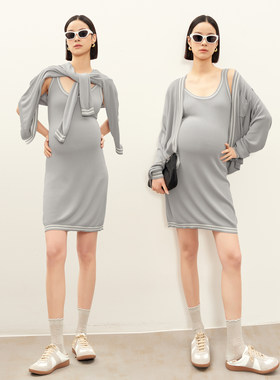 BELLYWEAR银币灰开衫连衣裙套装