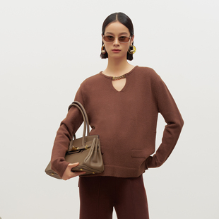 新款 秋冬季 金属挂坠异形领休闲毛织上衣女 针织衫 BELLYWEAR孕妇装