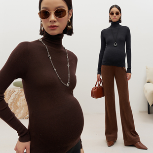 打底上衣 无缝一体高领基础百搭全羊毛修身 BELLYWEAR孕妇装 针织衫