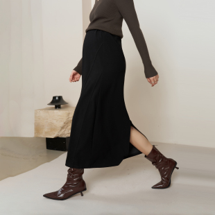 BELLYWEAR孕妇装 黑色直筒纯色百搭针织休闲短裙 半裙2025秋冬新款