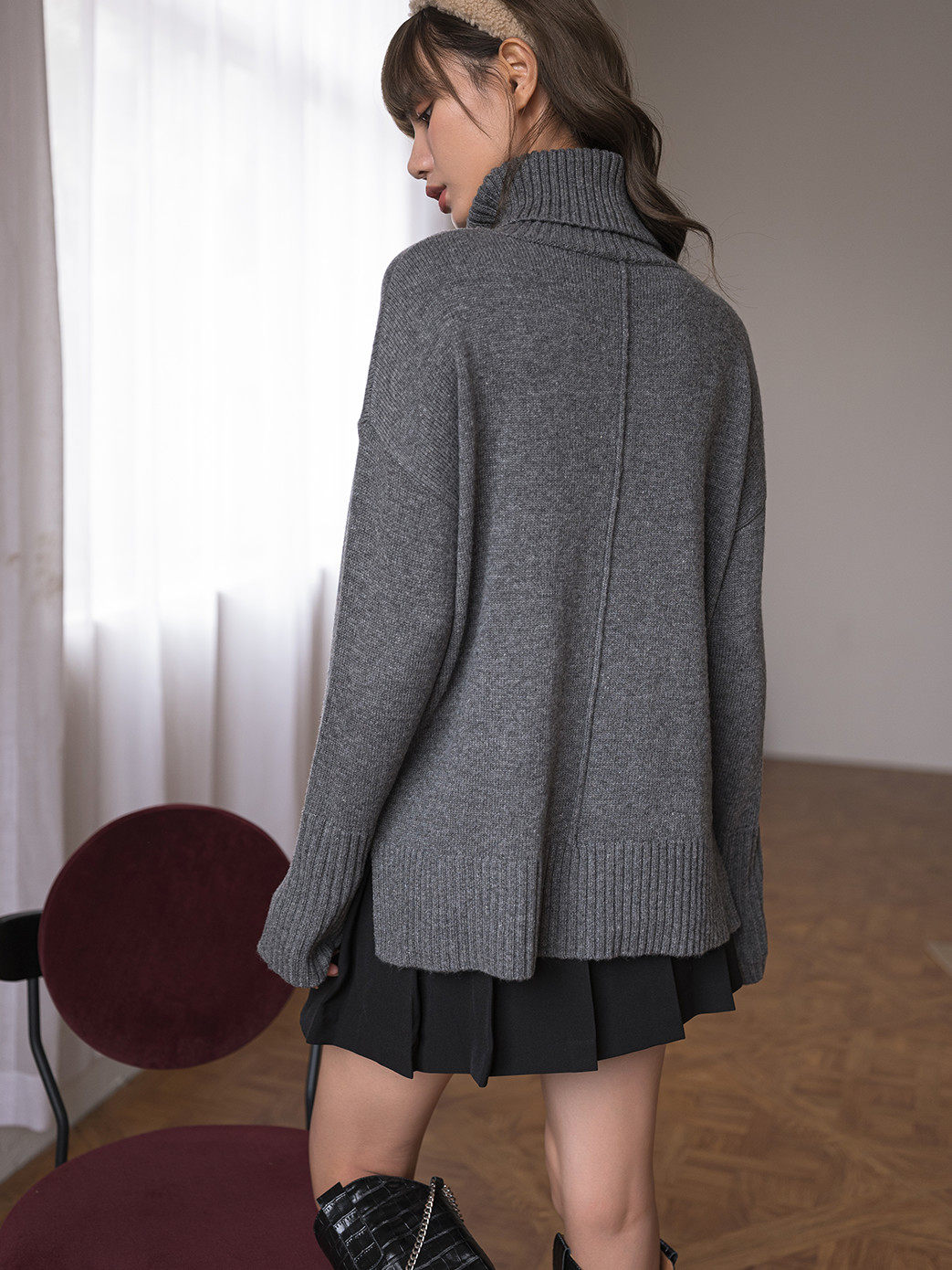 BELLYWEAR 출산 터틀넥 스웨터 겨울 새로운 패션 느슨한 기질 실루엣 편지 출산 탑 겨울