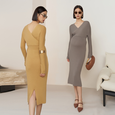BELLYWEAR交叉V领毛衫时尚连衣裙
