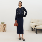 连衣裙时尚 BELLYWEAR孕妇装 中古蓝针织钉珠开衫 春秋新款 套装