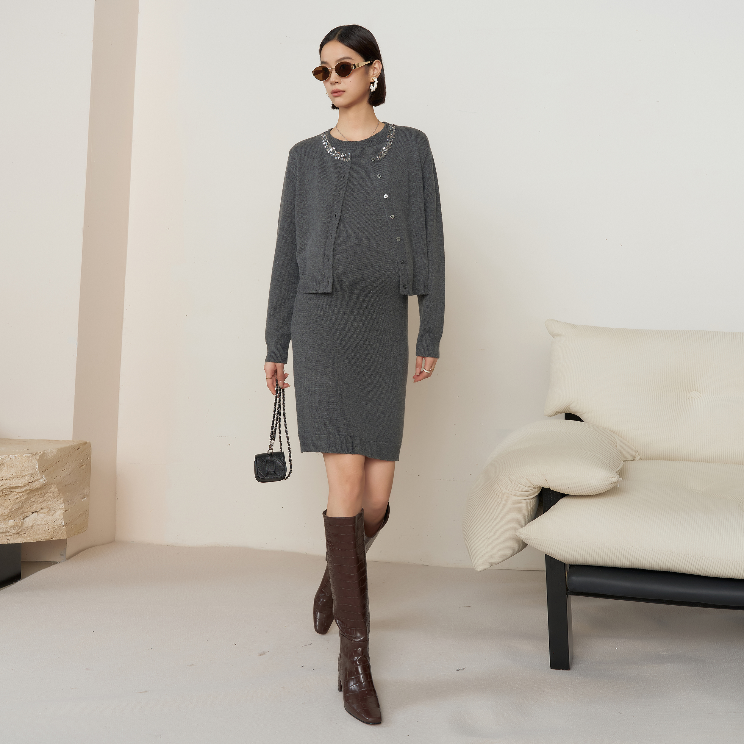 BELLYWEAR高级感针织开衫套装