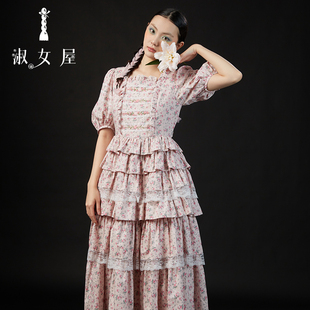 蕾丝蓬蓬裙印花蛋糕裙 圣彼得堡公主连衣裙半袖 淑女屋2025夏季 新品