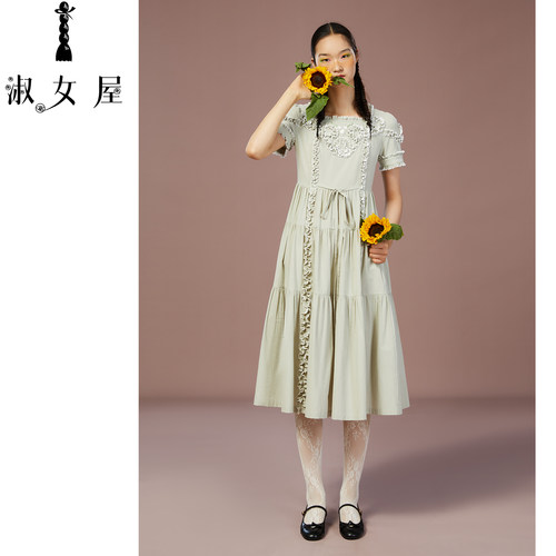 Linda。公主粉绿公主连衣裙棉