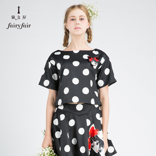 女装 上衣波点短袖 波点时尚 短款 T恤百搭1 修身 淑女春夏装