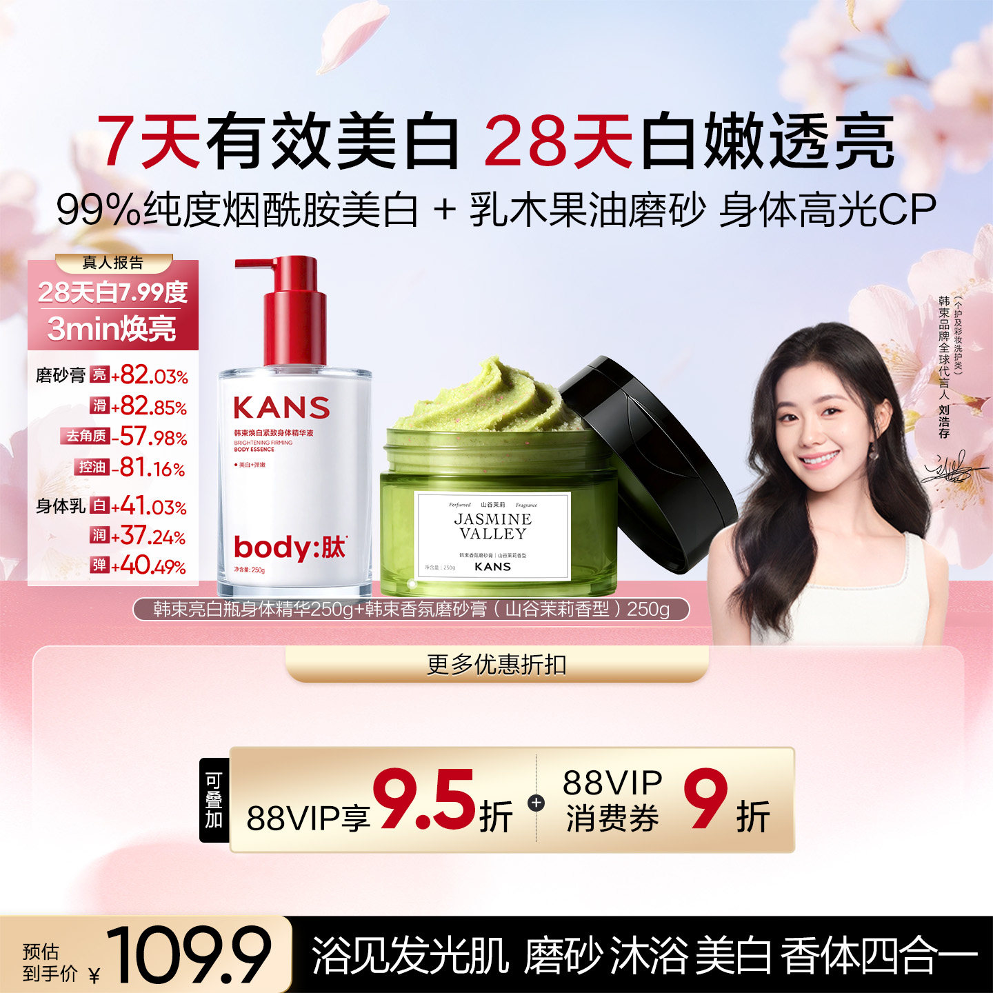 Kans/韩束香氛果酸身体磨砂膏全身嫩滑清洁去角质疙瘩改善暗沉