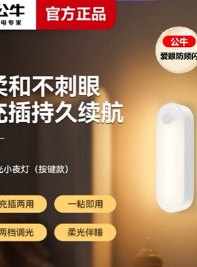 公牛led小夜灯卧室睡眠婴儿喂奶柔光护眼宿舍床头台灯充插两用