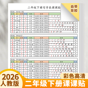 二年级下册语文课课贴2026新版人教版同步课本生字笔画笔顺不干胶