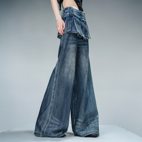 NN-NORTH NODE“不落”牛仔百褶裙裤牛仔阔腿裤