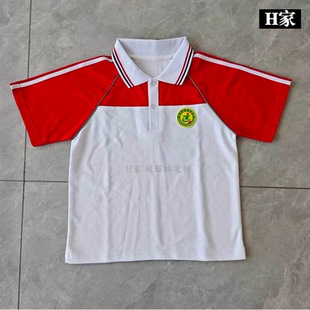 定做武威市凉州区蔡庄小学校服班服园服白拼红色短袖半袖POLO领衫