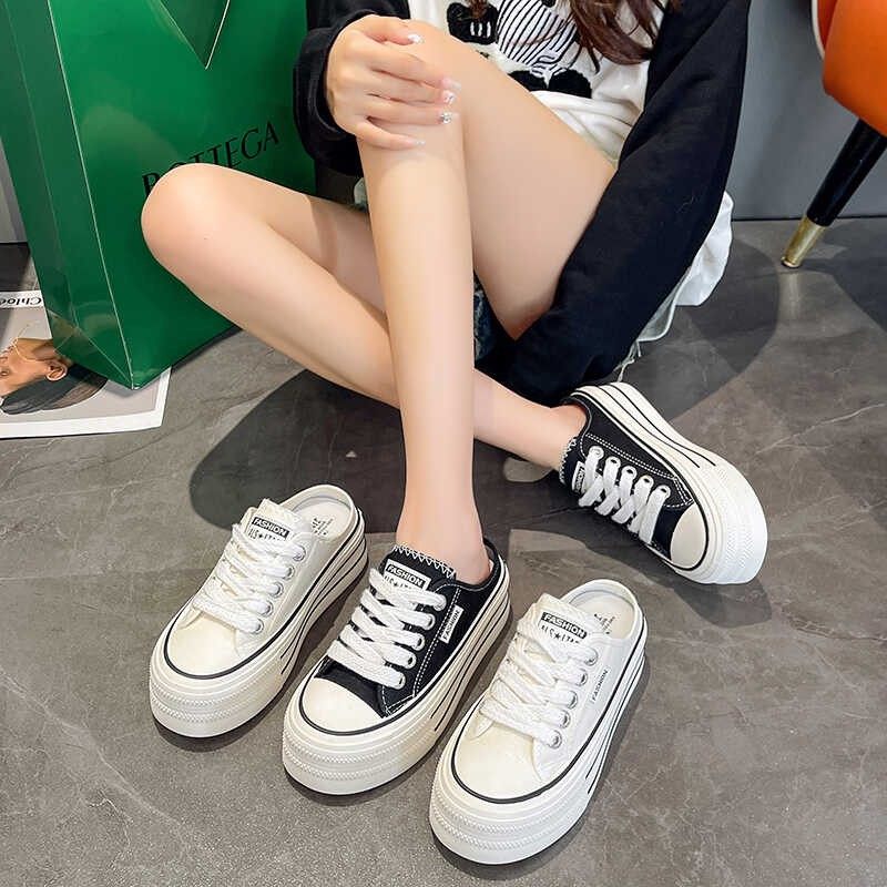 厚底包头半拖鞋女夏外穿2025年新款无后跟百搭透气网面懒人小白鞋,女鞋,其他拖鞋,淘宝优惠券,粉丝福利购,淘宝优惠卷