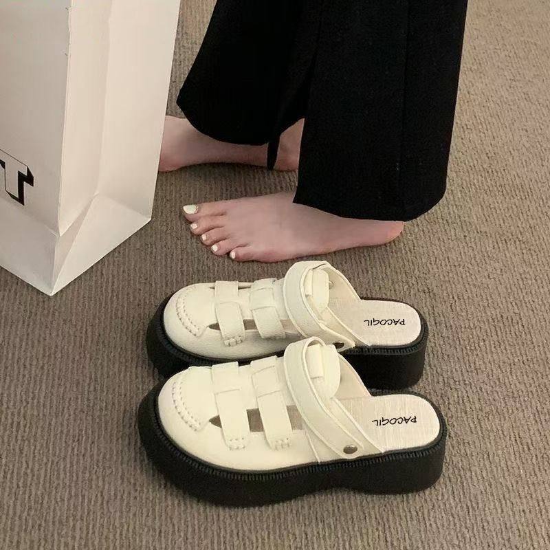 包头半拖鞋女2025夏季日常外穿一脚蹬防滑罗马鞋两穿镂空凉鞋厚底,女鞋,其他拖鞋,淘宝优惠券,粉丝福利购,淘宝优惠卷