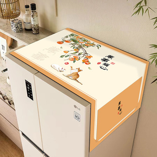 中式花鸟盖布冰箱洗衣机防尘罩棉麻布艺禅意手绘餐桌微波炉耐磨