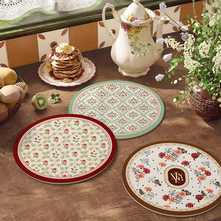 法式复古风花卉小号餐垫防水隔热垫家用杯碗垫子西餐垫碗盘垫