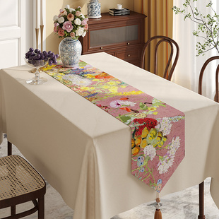 画春彩系列油画桌旗长条形流苏电视柜桌布边柜鞋柜棉麻盖布盖巾