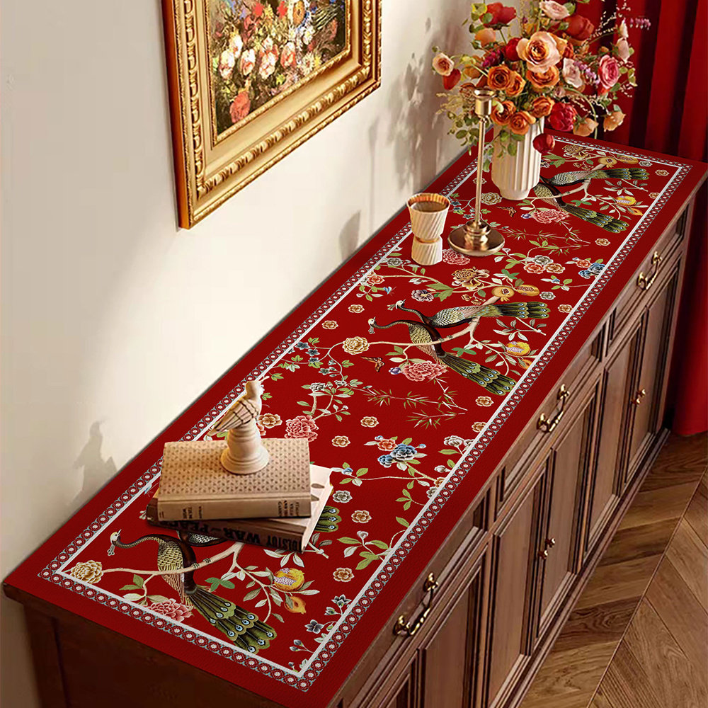 中国风家用玄关鞋柜餐边柜防水免洗长条桌垫过年氛围感皮革盖巾,居家布艺,万能盖巾,淘宝优惠券,粉丝福利购,淘宝优惠卷